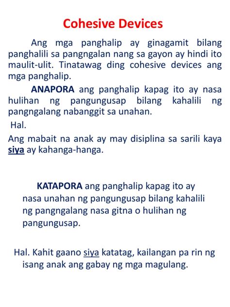 cohesive devices tagalog halimbawa|Cohesive Devices o Kohesyong Gramatikal Flashcards .